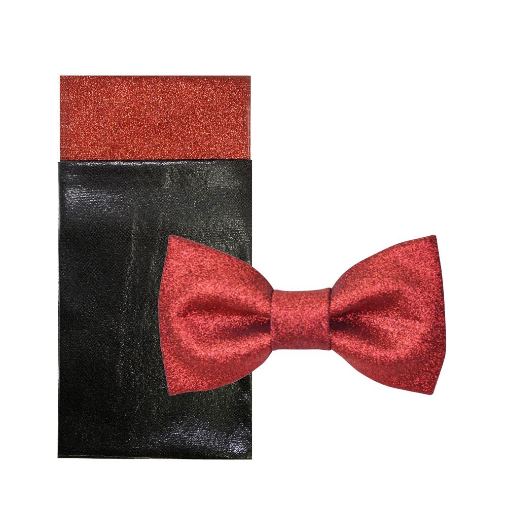 4468 Plain Color Pre-tied Bow Tie and Pocket Square Set | Glitter Sparkling